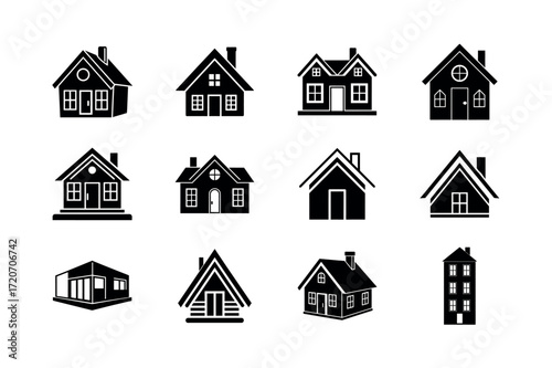 House Vector Icons – Home, Building, and Real Estate Symbol Set