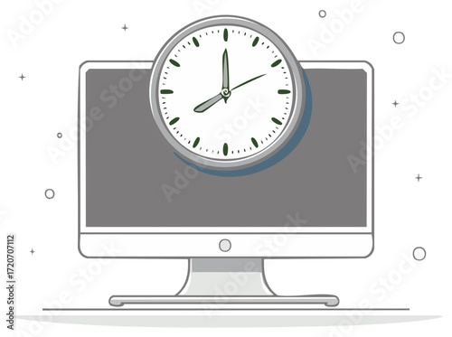 Computer monitor with a clock on top representing time management and productivity