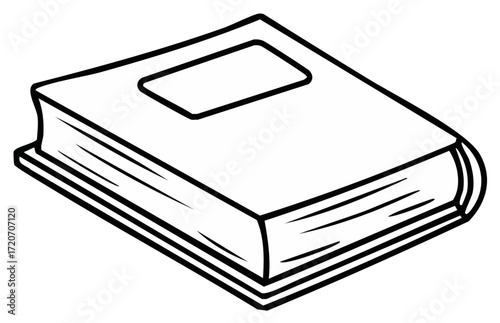 Clean Outline of a Closed Hardcover Book with a Blank Label