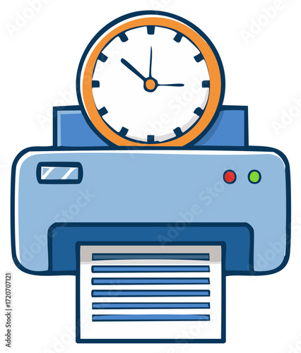 Office Printer Printing Document with Time Clock Concept Deadline or Task Reminder