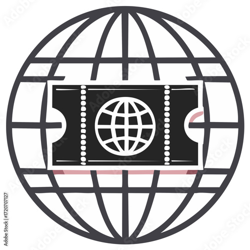 Flat design global ticket symbol for worldwide travel events and international access