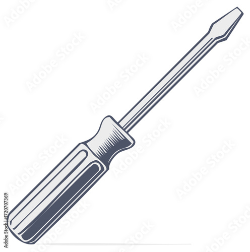 Flathead screwdriver illustration tool with handle for repair works and construction activities