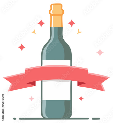 Celebration wine bottle with ribbon and starburst design for promotional use