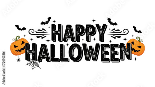 Happy Halloween: A spooky greeting featuring vibrant pumpkins, playful bats, and a touch of whimsy, celebrating the essence of Halloween.