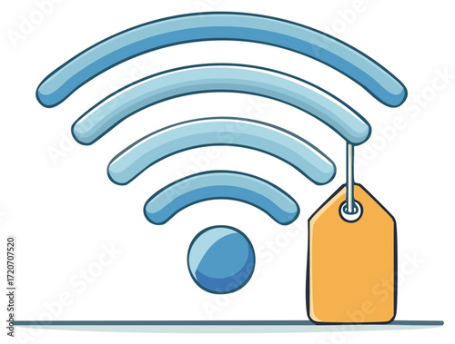 Wifi Symbol with Price Tag Cartoon Illustration Internet Connection Cost Concept