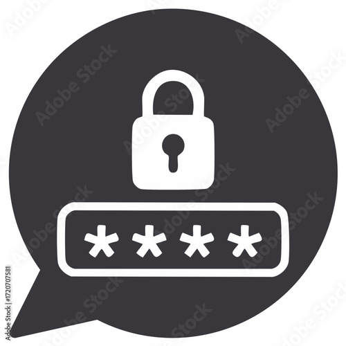 Password security vector icon with a padlock and hidden characters in a speech bubble