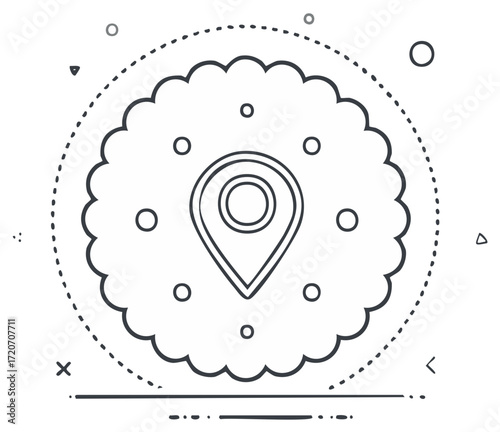 Circular Scalloped Element with Location Pointer in Line Style Doodle