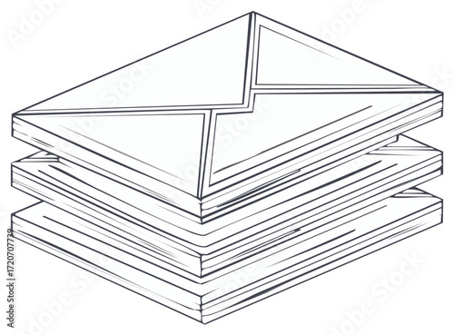 Stack of mail envelopes hand drawn line art illustration for communication and correspondence concepts