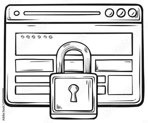 Digital security concept with a padlock over a browser window illustration