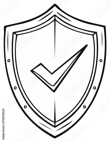 Shield with check mark icon illustration in a classic style