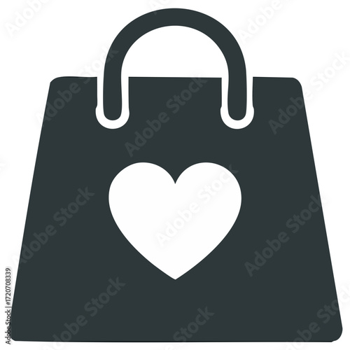 Shopping bag with heart icon representing love for shopping, favorite items, or wishlist symbol