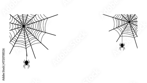 Webs of intrigue: Two intricately woven spiderwebs, complete with tiny spiders, set against a backdrop of spooky symbolism.