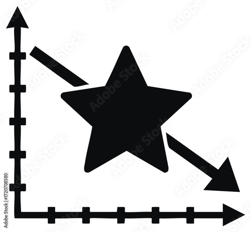 Star rating falling down on graph chart showing decline in success or popularity