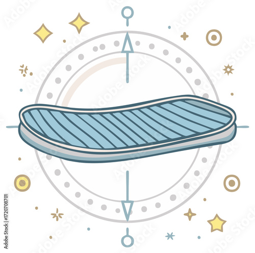 Dreamy blue mattress floating on a whimsical compass and star design