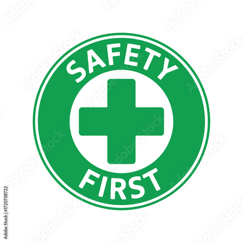 Green and White Safety First Circle Logo Promoting Workplace Health and Well Being for a Safe Environment Initiative