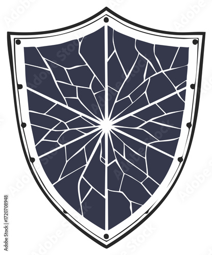 Broken defense shield with radiating cracks an emblem of vulnerability and impact