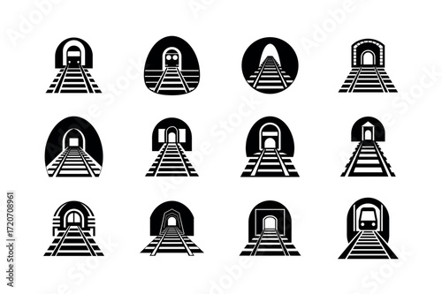 Tunnel Vector Icons – Railway, Subway, and Transportation Symbol Set