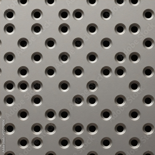 Abstract Perforated Metal Background With Industrial Texture From Anodized Aluminum And A Hole Pattern For Manufacturing Technology