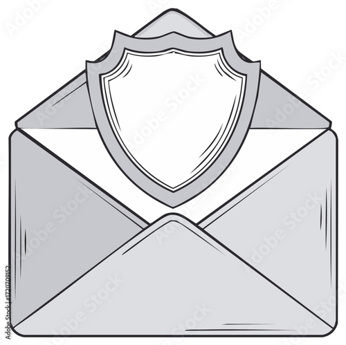 Open envelope with a protective shield symbol inside in sketch style