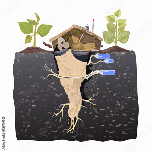  Vector illustration of composting process with organic waste turning into fertilizer, educat.