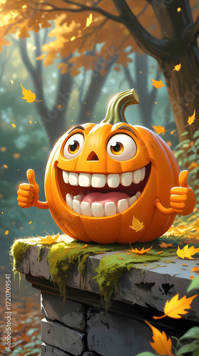 Happy Autumn Pumpkin with Thumbs Up