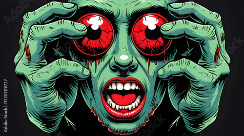 Screaming Zombie Face with Bloodshot Eyes