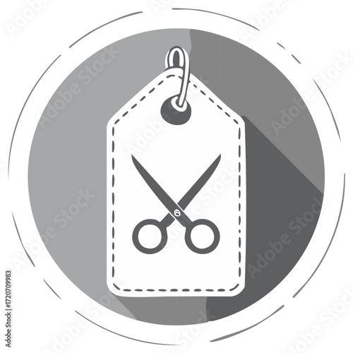 Scissors Icon on Price Tag within a Circle, Illustrating Discount or Sale Concept