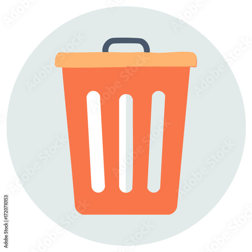 Simple flat vector icon of an orange trash can for waste and recycling concepts