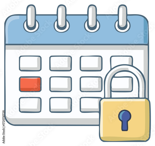 Calendar Illustration with Marked Date and Padlock Icon for Scheduled Events and Security