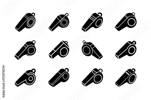 Whistle Vector Icons – Sports, Coaching, and Sound Signal Symbol Set