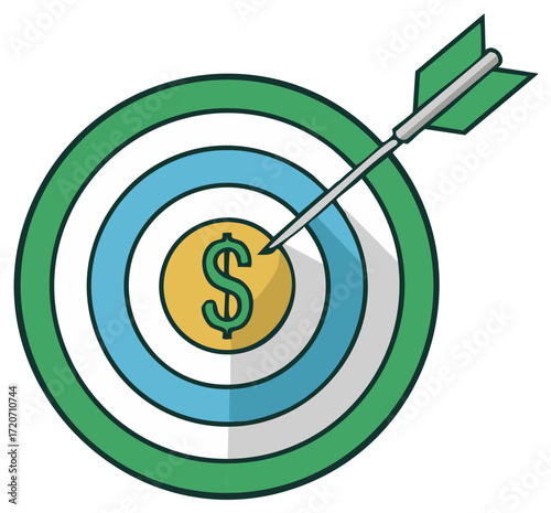 Arrow Hitting Gold Coin Bullseye Target Illustration Success Concept