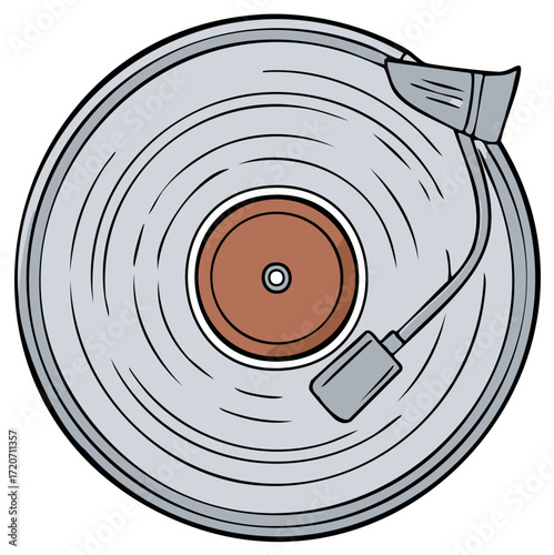 Retro Style Vinyl Record Turntable Illustration of Musical Equipment for Playback and Listening