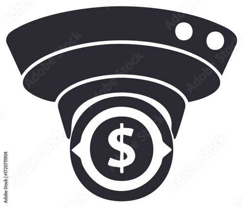 Financial surveillance camera icon tracking costs budget and economic security