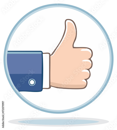 Thumbs Up Icon Illustration, Hand Gesture Showing Approval, Suit Sleeve Inside Circle, Positive Sign, Success Indicator