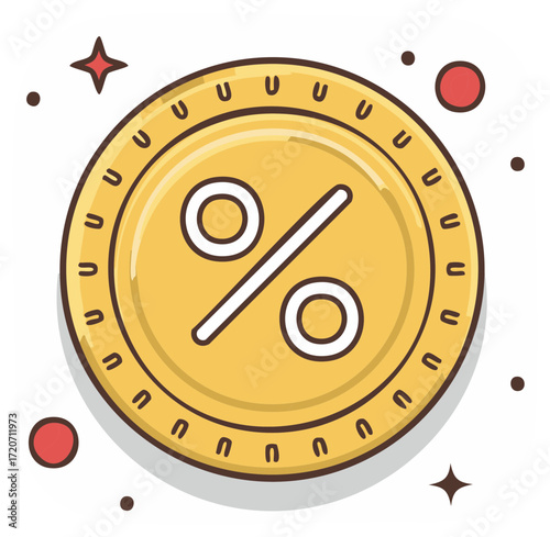 Gold coin with percentage sign vector icon for sales discounts and financial promotions