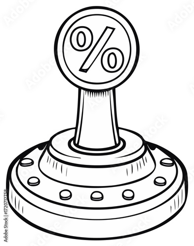 Cartoon joystick with a percentage sign symbolizing financial control, economic levers, and interest rates