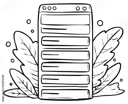 Hand Drawn Webpage Layout with Menu Bars and Natural Leafy Decoration