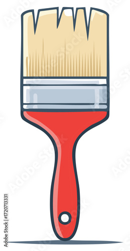 A cartoon paint brush with a red handle and light bristles