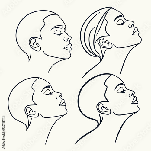 Elegant minimalist line art illustrations of diverse women s profiles in a clean modern style showcasing beauty and individuality with closed eyes and serene expressions