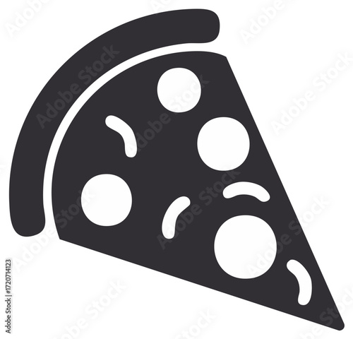Simple slice of pepperoni pizza icon illustration in dark gray
