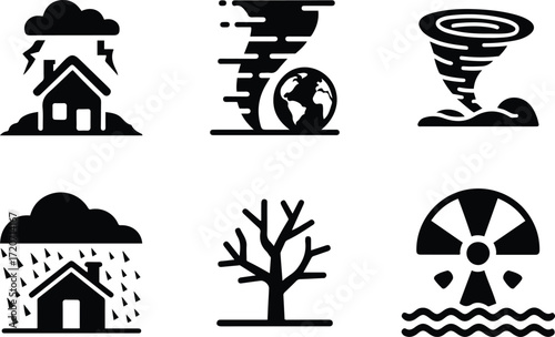 Natural Disaster Icon Set. Vector Calamity and Weather Symbols