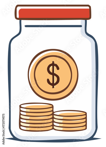 Glass jar with coins and dollar symbol inside for savings and investment concept