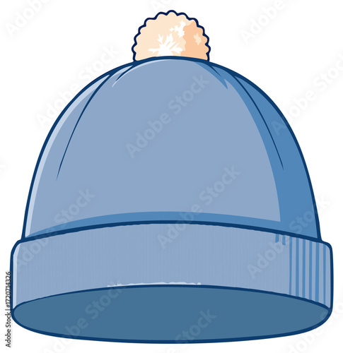 Light blue knitted bobble hat with pom pom and ribbed brim for winter cold weather protection