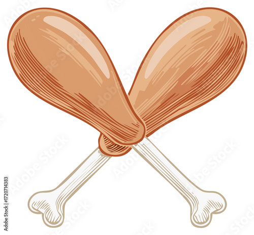Crossed Cartoon Chicken Legs Illustration with Bone Symbol for Food and Cuisine