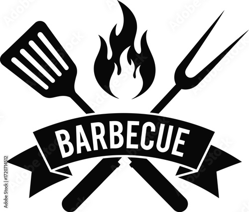 Barbecue grill party vector design with spatula and fork icon