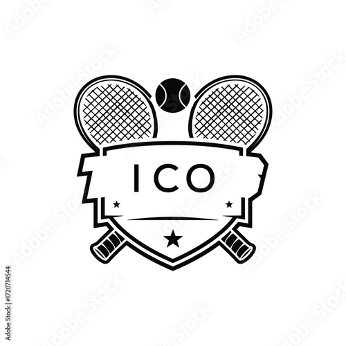 ICO Tennis Company logo. ICO Racket and Ball logo design for entrepreneur and business. ICO Athletic Branding best icon.
