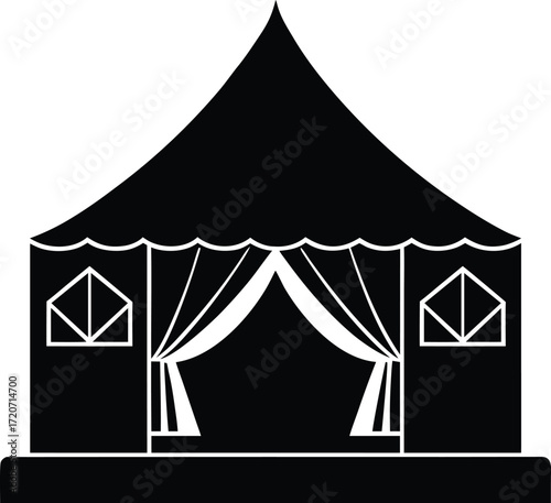Backstage tent setup silhouette vector art illustration
