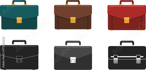 Briefcase vector set business portfolio bag office illustration
