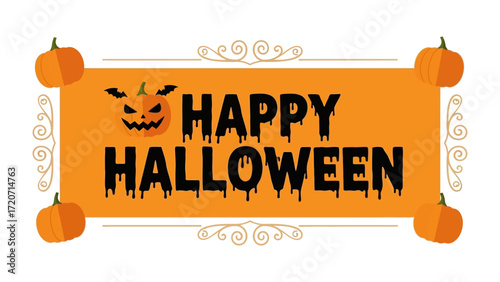 Happy Halloween Banner: A festive Halloween banner adorned with pumpkins and a spooky jack-o'-lantern, radiating the spirit of All Hallows' Eve.