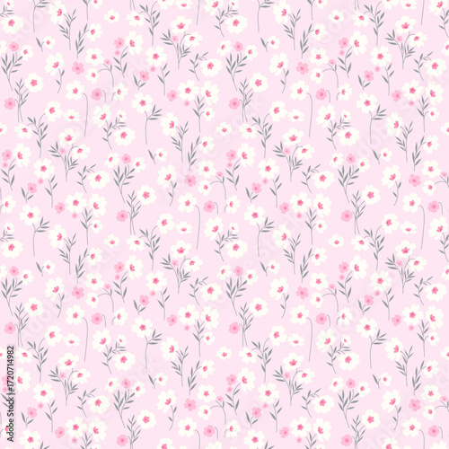 Ditsy floral seamless pattern. Small little flower pattern background. Repeat pattern. Ditsy print. Liberty style. Botanic surface design. Ditsy floral for fashion, texture, fabric, wrapping, decor